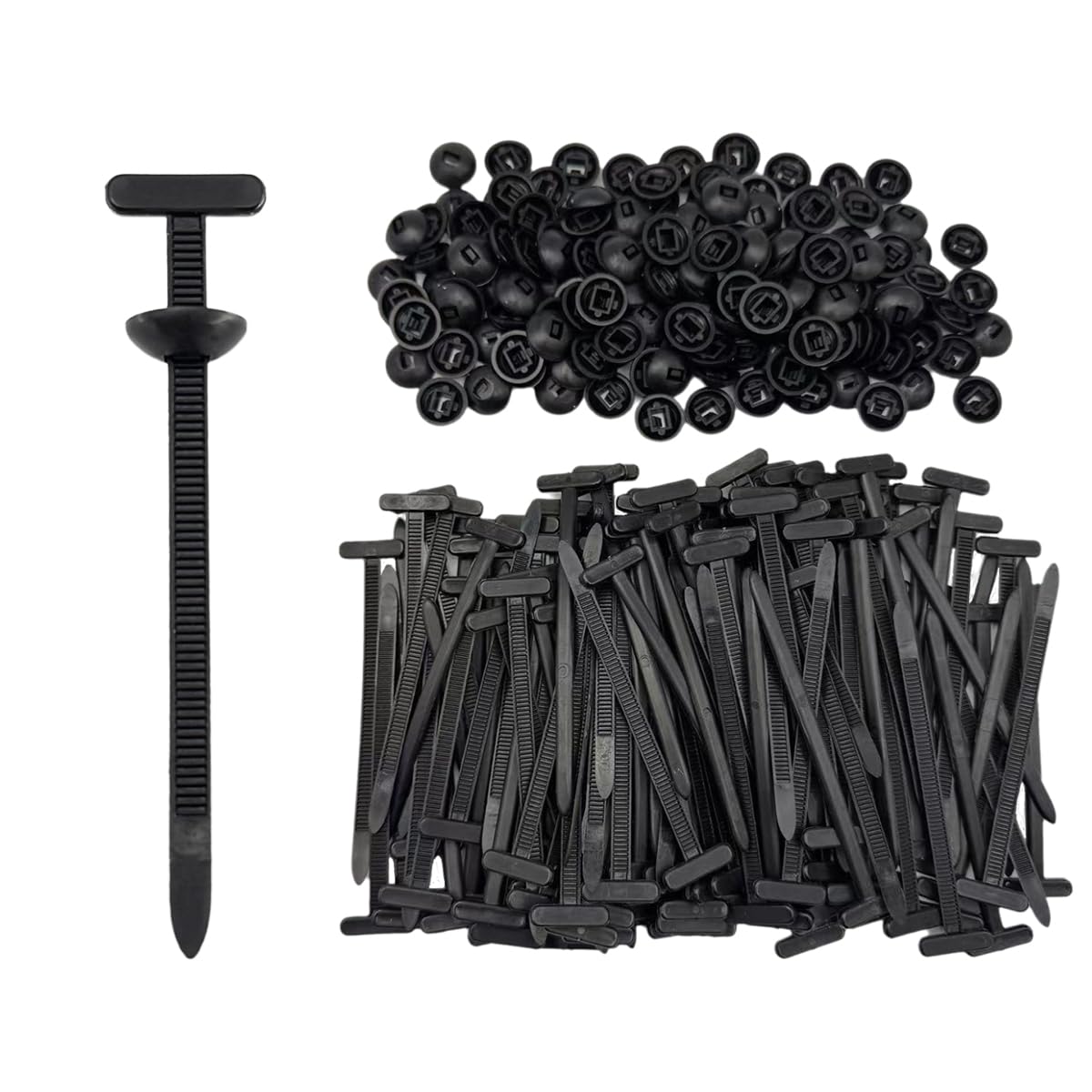 150Pack Nylon Universal Cable Tie Buckle, Zipper Clips for Cars, T Style Zip Ties Button Fixion Tools, Automotive Plastic Rivet Push Pin, Auto Body Parts Trim, Bumper Retainer Fender Liner Door Panel