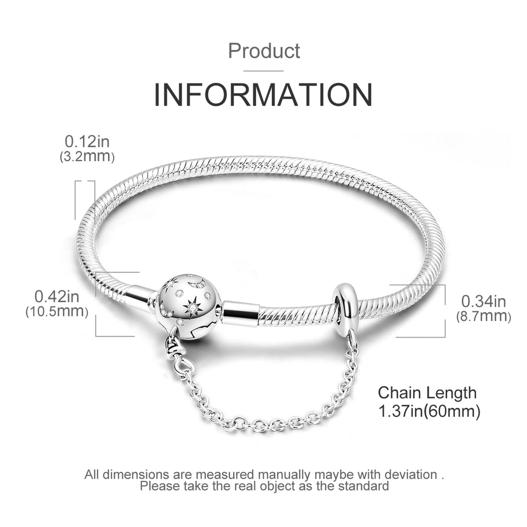 Parmuz 925 Sterling Silver Charm Bracelet for Woman Snake Chain Bracelet Star Moon Butterfly Cute Iconic Moments European Bracelet Jewelry Gift for Woman