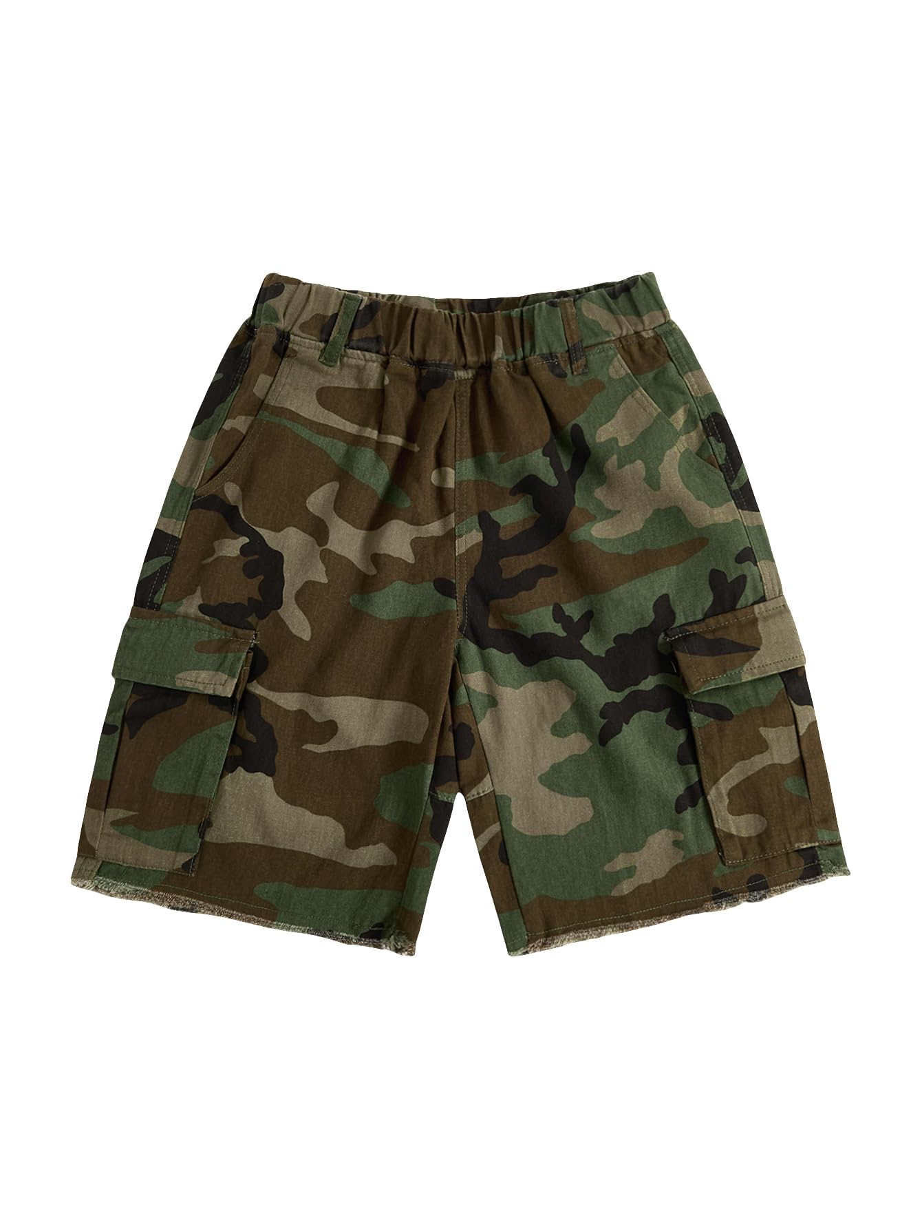 WDIRARA Women's Camo Cargo Shorts Streetwear Elastic Waist Bermuda Shorts with Flap Pockets Camouflage Fatigue Shorts Green XX-Large