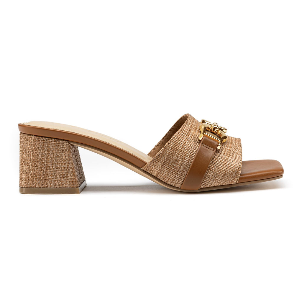 Athlefit Mules Chunky Heels for Women Brown Raffia Slip On Heeled Sandals Square Open Toe 2 Inch Low Block Heels for Summer Dressy