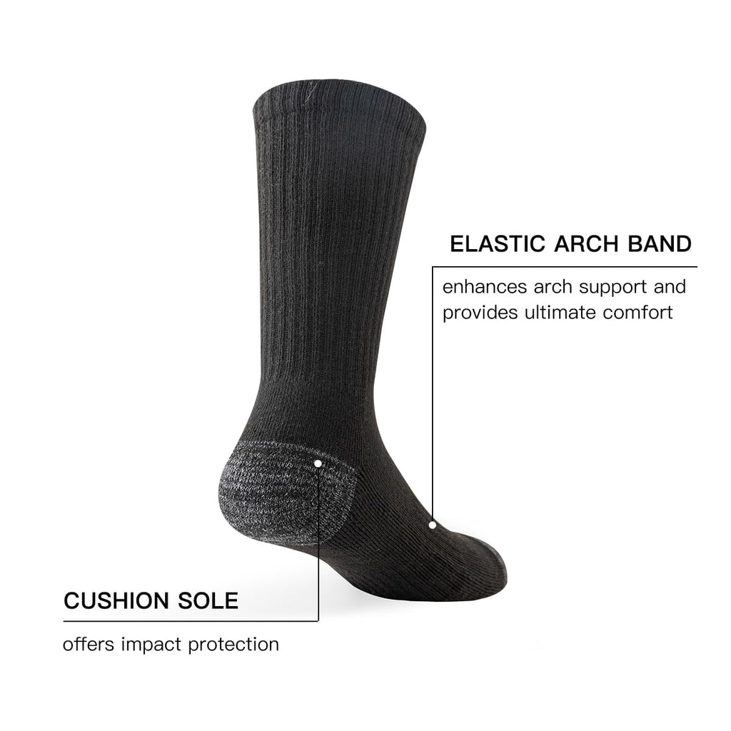 JOYNÉE 8 Pairs Mens Crew Cushion Socks Work Athletic Running Socks Casual Breathable Socks for Men,Black,Sock Size:10-13