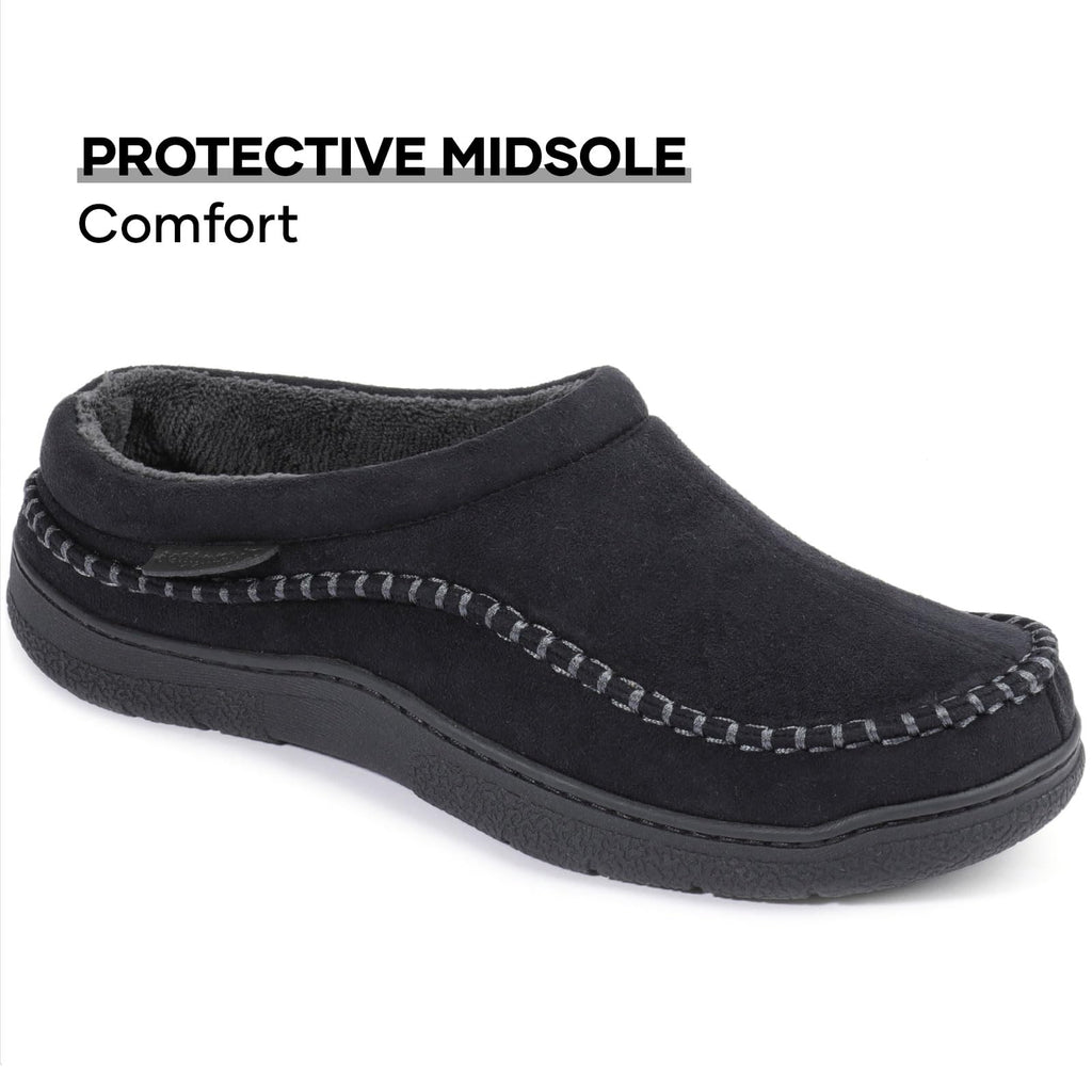 Zigzagger Men's Slip On Moccasin Slippers, Indoor/Outdoor Warm Fuzzy Comfy House Shoes, Fluffy Wide Loafer Slippers,Jet Black, 7-8 D(M) US