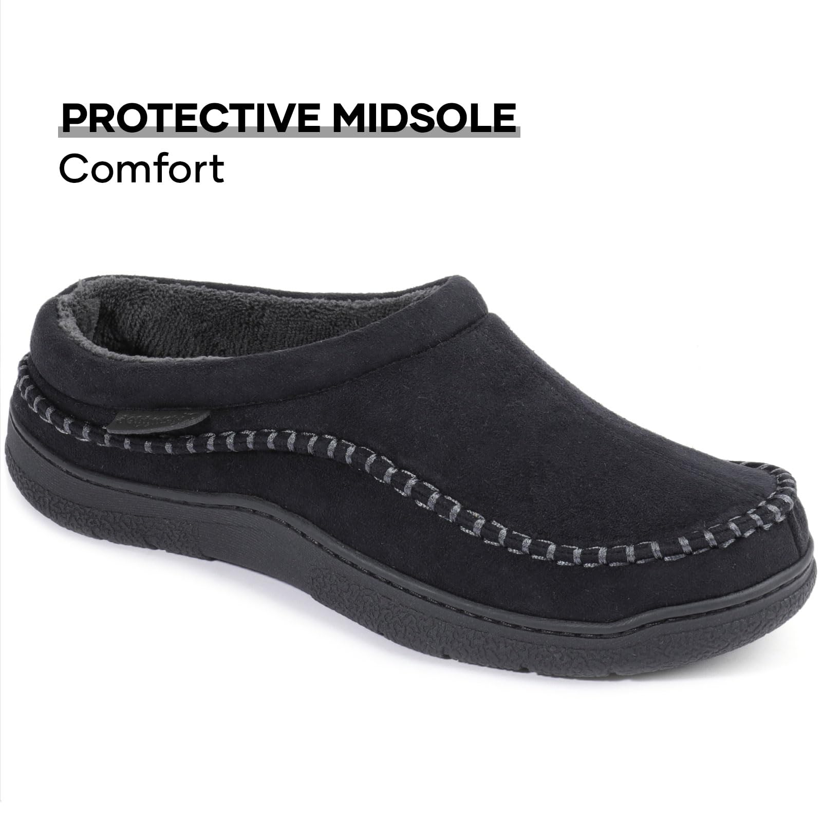 Zigzagger Men's Slip On Moccasin Slippers, Indoor/Outdoor Warm Fuzzy Comfy House Shoes, Fluffy Wide Loafer Slippers,Jet Black, 7-8 D(M) US