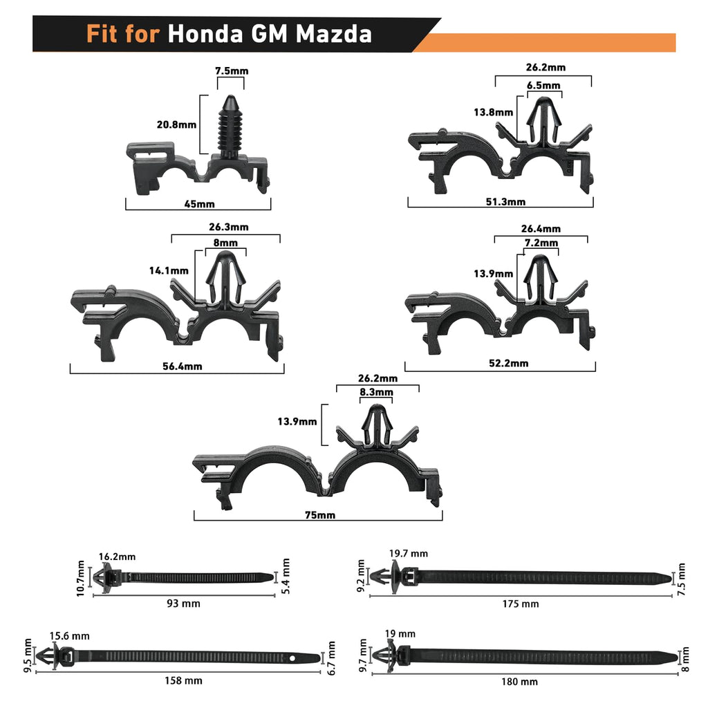 GOOACC 130Pcs Car Wire Loom Routing Clips Assortment - 9 Different Sizes Universal Wiring Harness Routing Clip Replacement Parts for Honda GM Mazda