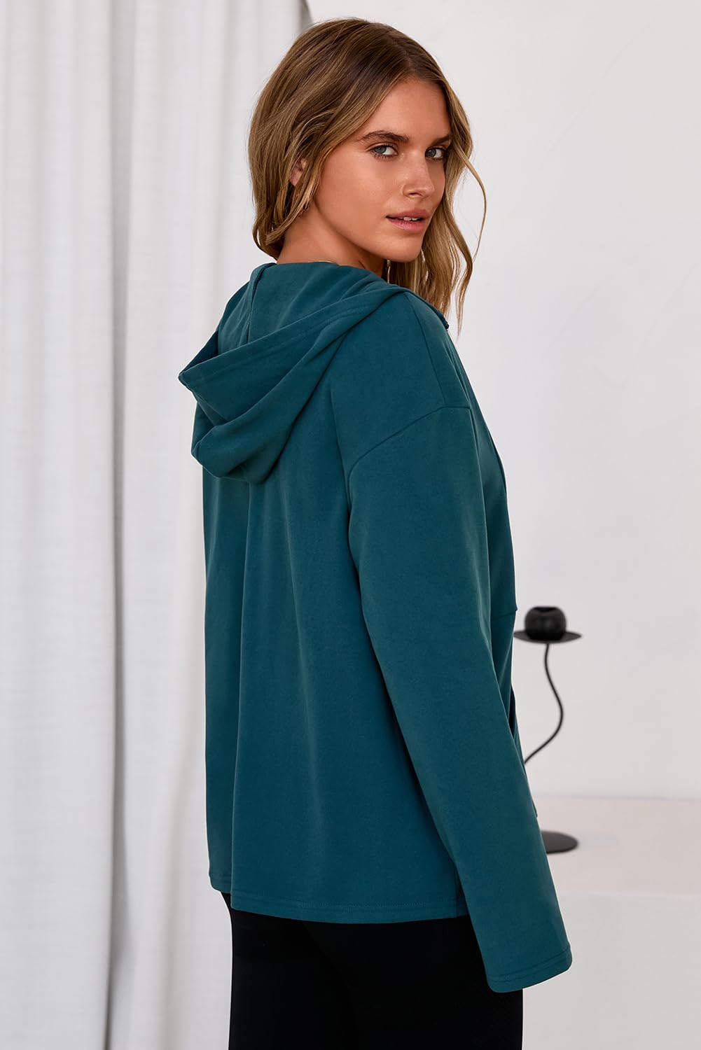 Dokotoo Womens Sweatshirt Long Sleeve Thermal Fleece Half Zip Hoodies for Women Pullover Oversized Sweatshirts Hooded Tops Casual Early Fall Fashion Outfits Winter Trendy Clothes 2025 Green Large