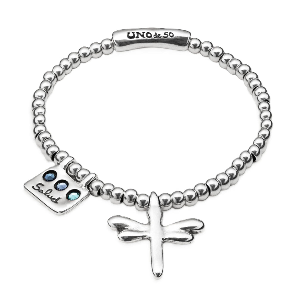 Uno de 50 HEAL-ME Dragonfly Bracelet, Sterling Silver-Plated, Faceted Crystals