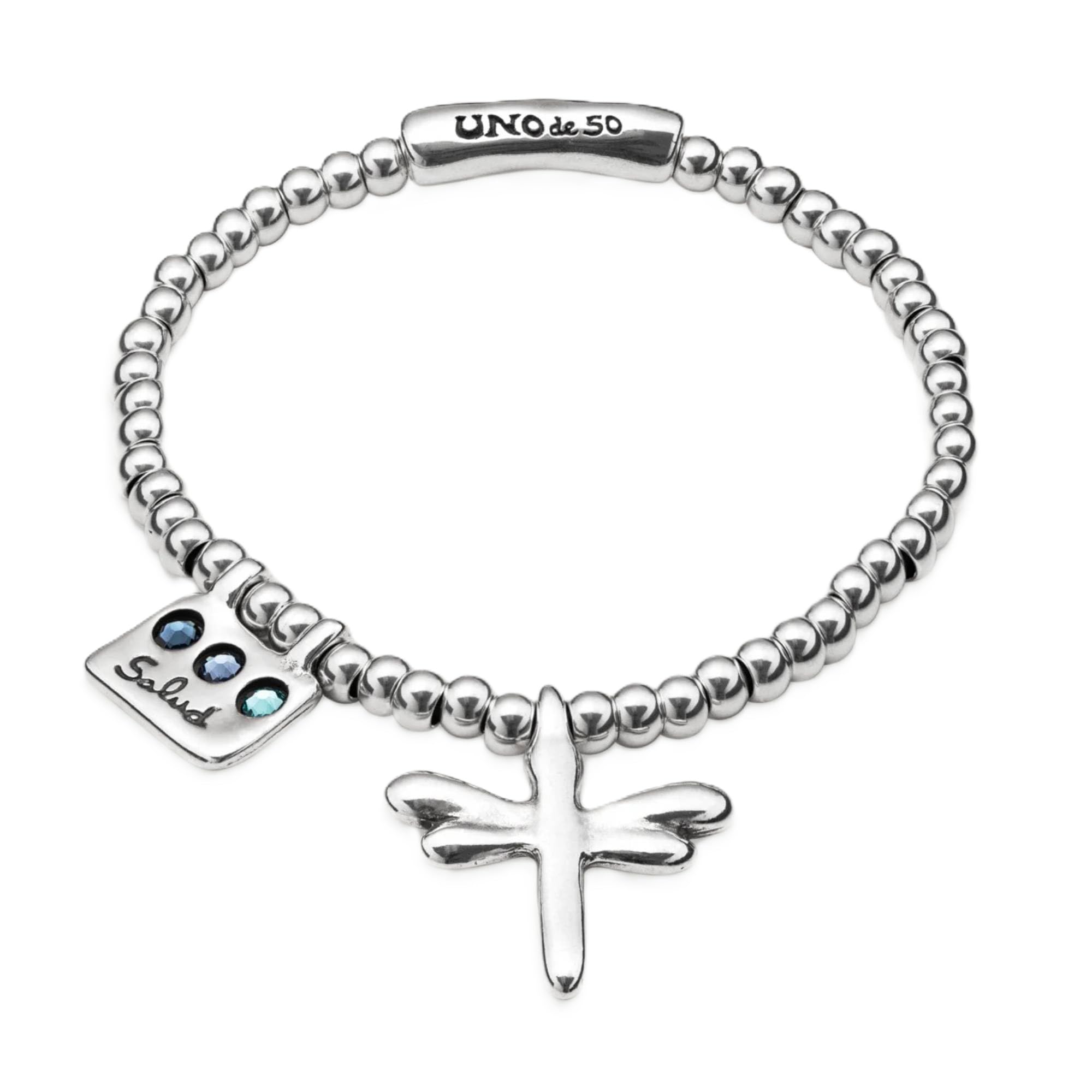 Uno de 50 HEAL-ME Dragonfly Bracelet, Sterling Silver-Plated, Faceted Crystals