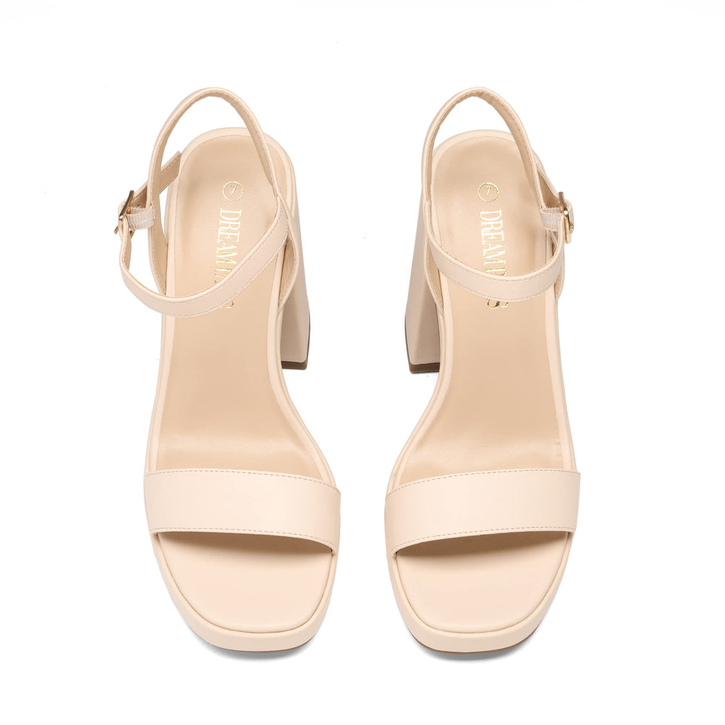 DREAM PAIRS Heels for Women Block Chunky Platform High Heels Open Toe GISELLE Fashion Wedding Party Evening Prom Dance Ankle Strap Dress Pump Sandals Shoes,Size 8,Nude