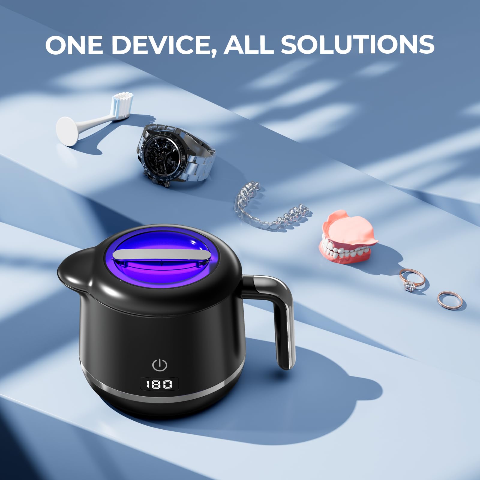 GYNHD Dental Ultrasonic Retainer Cleaner Machine: Dental Cleaning Pod for Denture/Mouth Guard/Aligner/Night Guard/Braces/Toothbrush Heads/Jewelry - 45kHz Retainer Cleaner with Digital Timer & 200ML