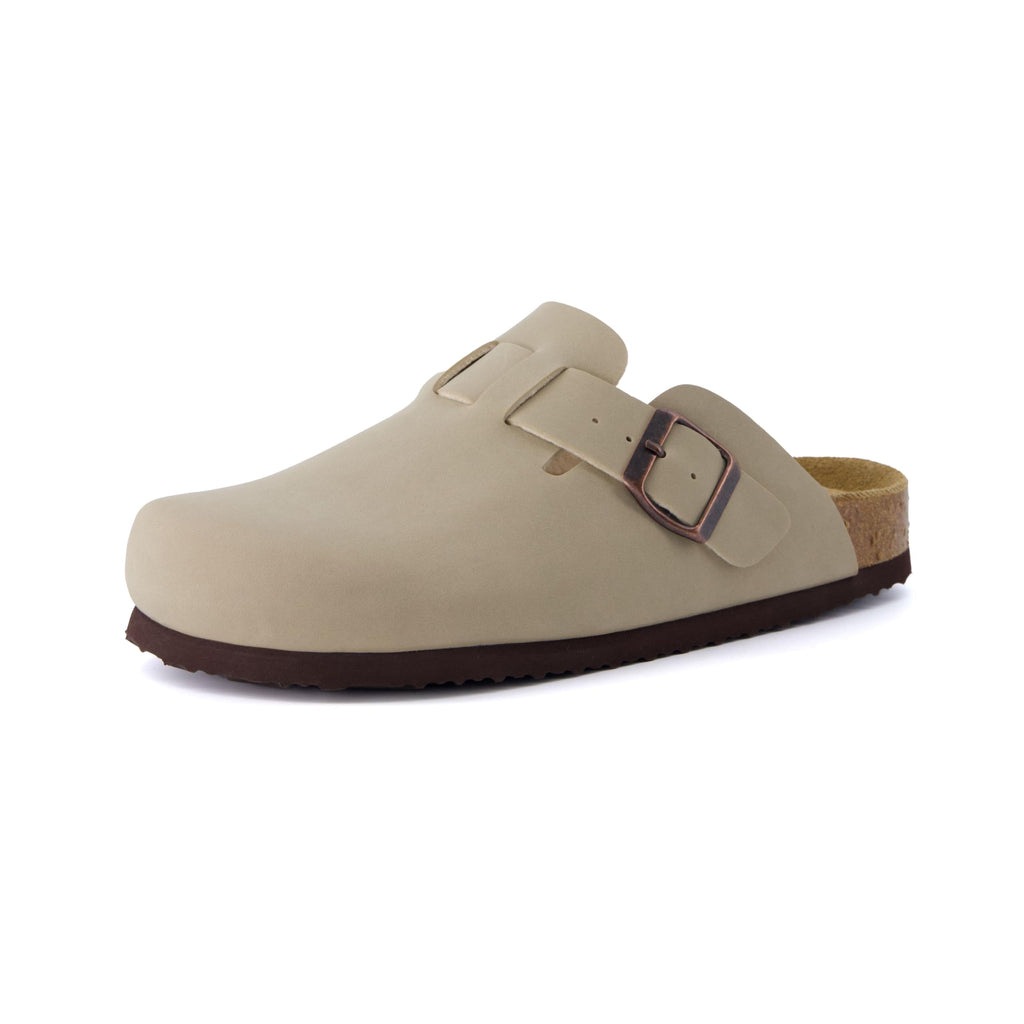 CUSHIONAIRE Hana Womens Clogs | Comfortable Vegan Suede Clogs for Women | Slip On Potato Shoes with Cork Footbed & Arch Support, Stone 7W