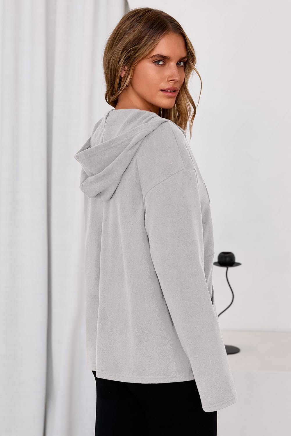 Dokotoo Sweatshirt for Women Long Sleeve Half Zip Womens Hoodies Fleece Early Fall Fashion Outfits Workout Sweatshirts Winter Jackets Warm Oversized Casual Hooded Tops Clothes 2025 Grey Medium