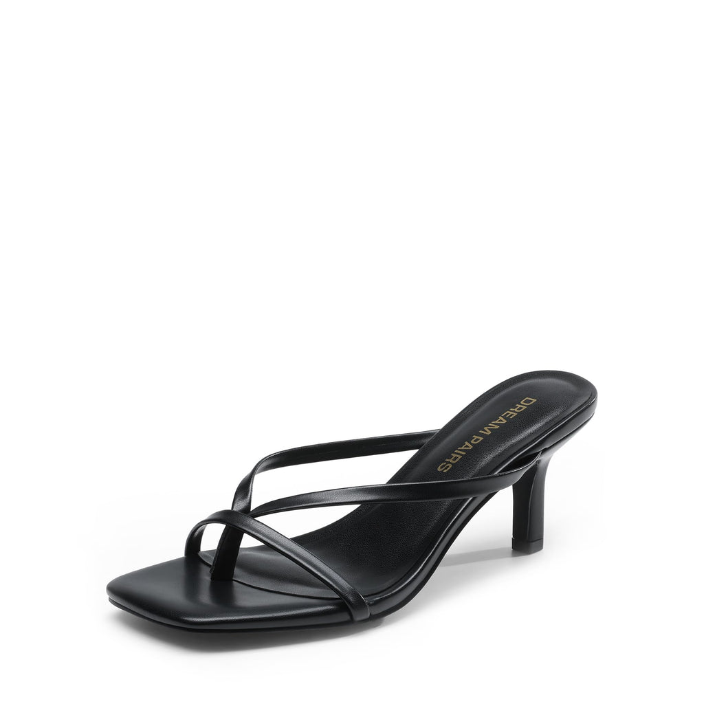 DREAM PAIRS Heels for Women Flip Flops Kitten Low Heels Open Square Toe Thong Heeled Sandals, Fashion Comfort Shoes for Party Casual Slides,Size 8.5,Black,DWUMFF2503