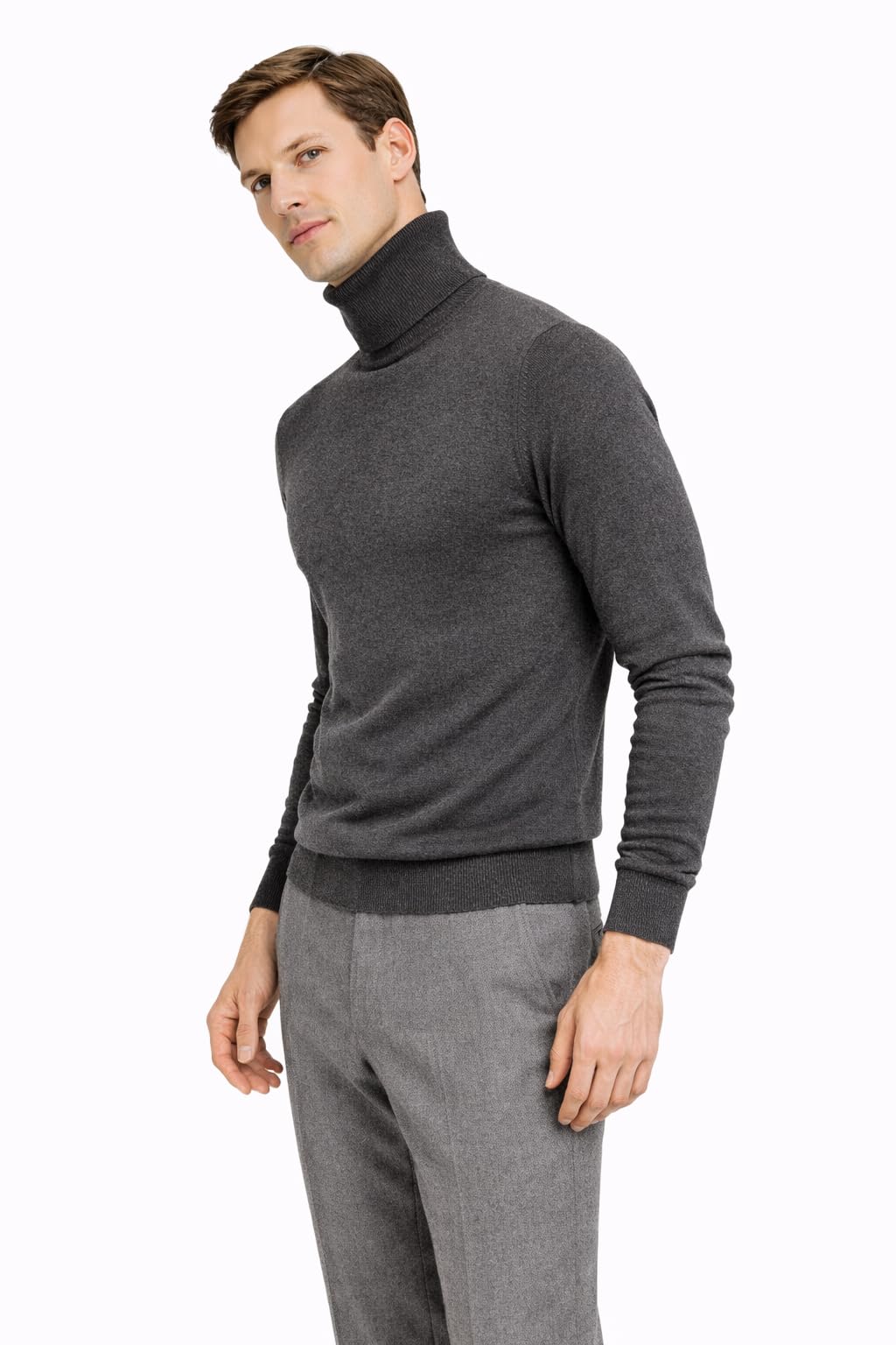 State Cashmere Men's Essential Turtleneck Sweater 100% Pure Cashmere Classic Long Sleeve Pullover (City Smoke, Large)