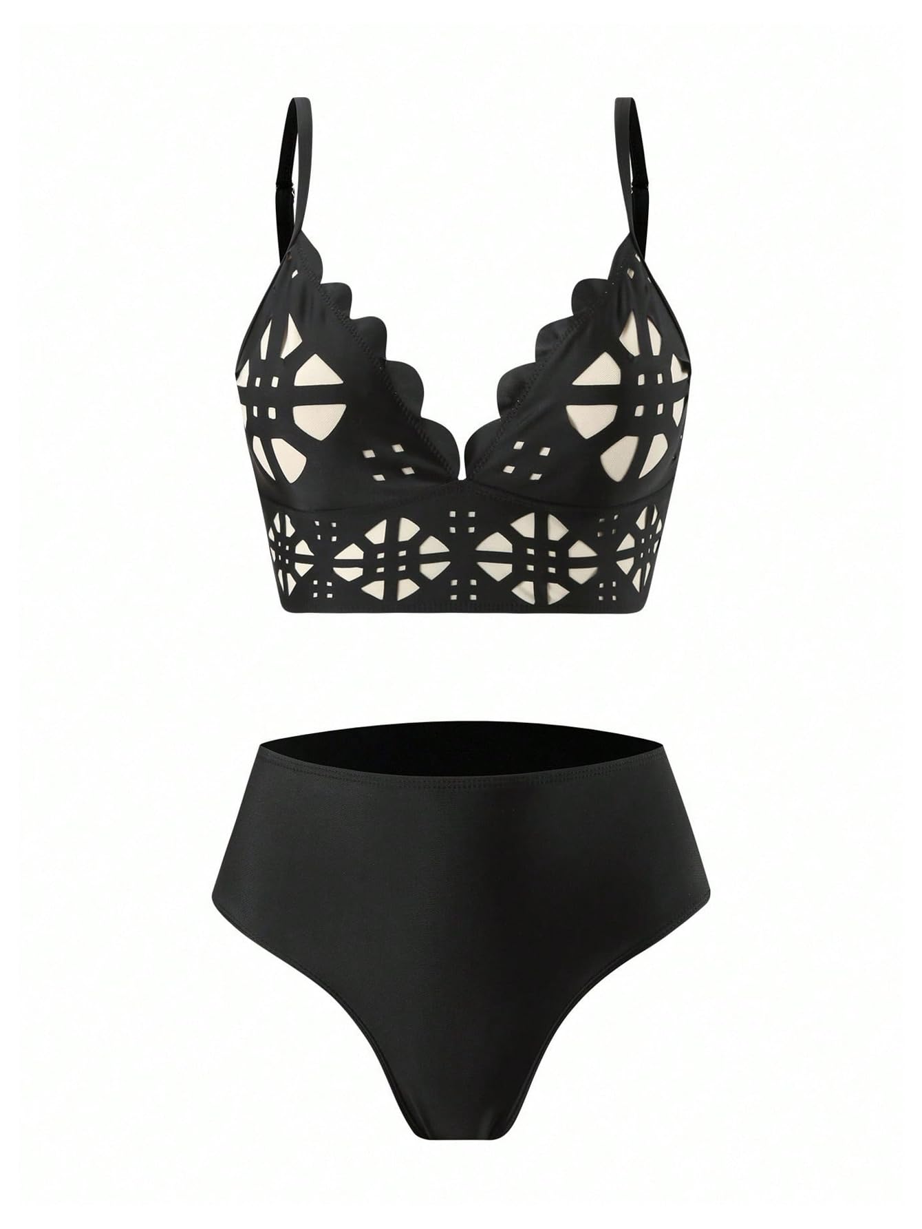 WDIRARA Women's 3 Piece Swimsuit Hollow Out Bikini Set with Cover Up Pants Black X-Large
