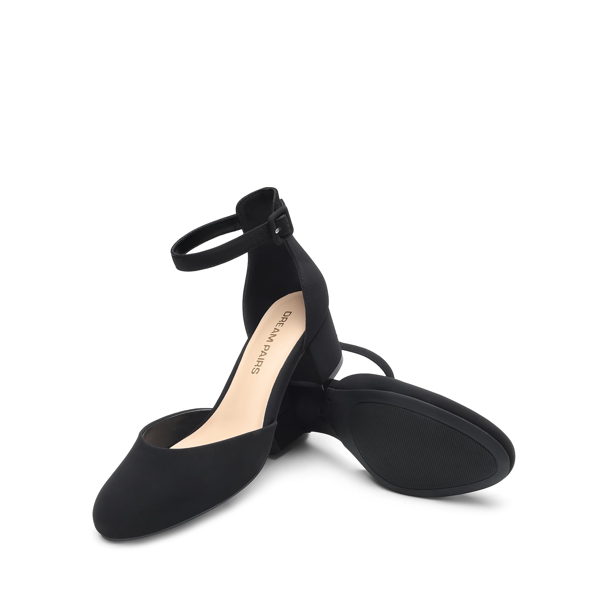 DREAM PAIRS Women's Closed Round Toe Low Block Heels Ankle Strap Chunky Heel Pumps Dress Wedding Office Party Shoes,Size 8,Black-Nubuck,DWUMPU2546