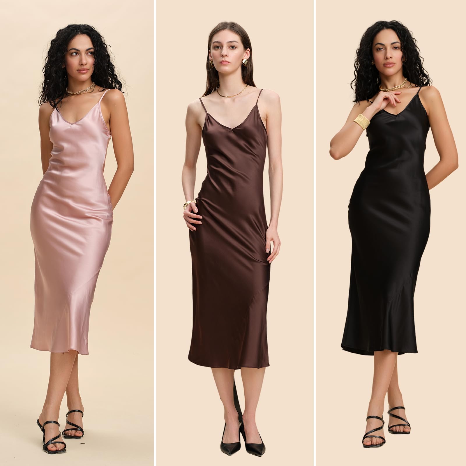 MOLISILK Pure Mulberry Silk Dress for Women Summer Slip Long Dress A Line Sleeveless Cocktail Guest Party V-Neck Sexy Dresses Formal Elegant Evening Spaghetti Strap Nightgown,Pink,XS