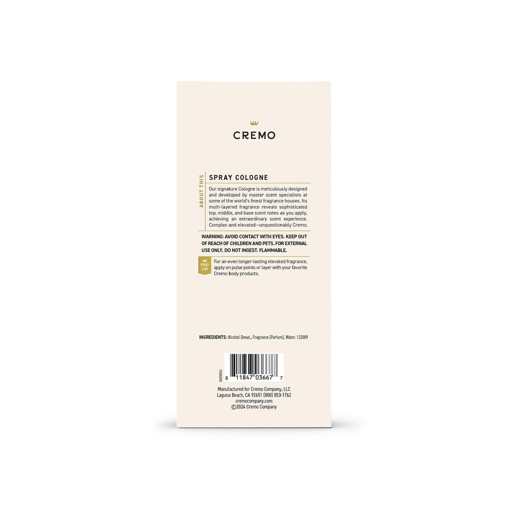 Cremo Cologne For Men - Italian Bergamot Mens Cologne Spray, A Combination of Italian Bergamot, Neroli Blossom, and Fresh Vetiver, Multi-Layered Signature Men's Fragrances, 3.4 Fl Oz