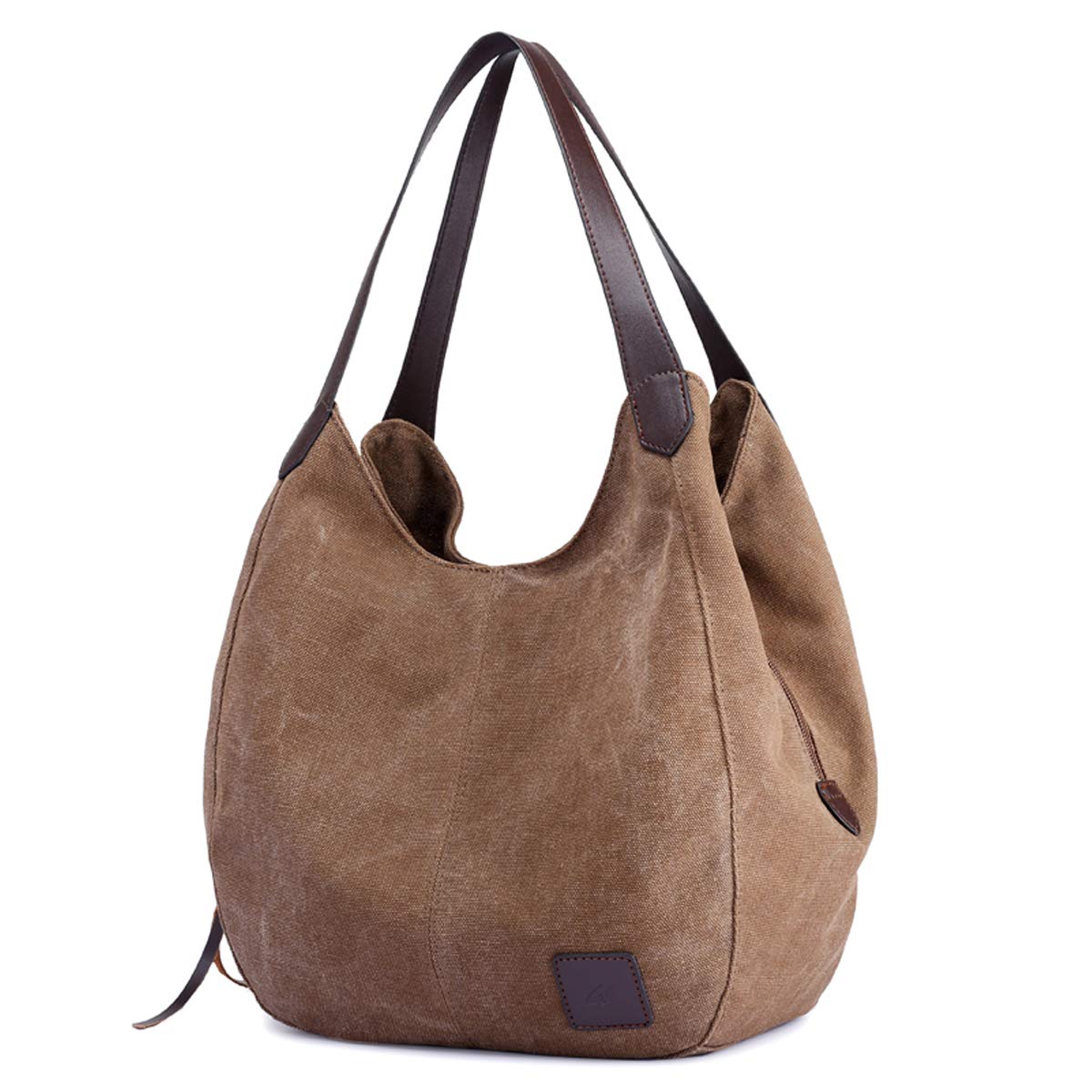 DOURR Women's Multi-pocket Shoulder Bag Fashion Cotton Canvas Handbag Tote Purse (Brown - Medium Size)