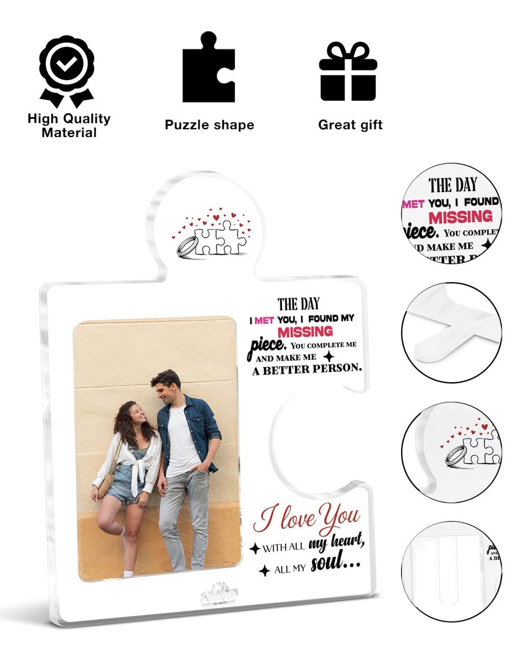 QPVXSST Romantic Couple Picture Frame Displays 4x6 Photo, Engagement Anniversary Wedding Photo Frame for Couples, I Found My Missing Piece Love Gifts for Girlfriend Boyfriend