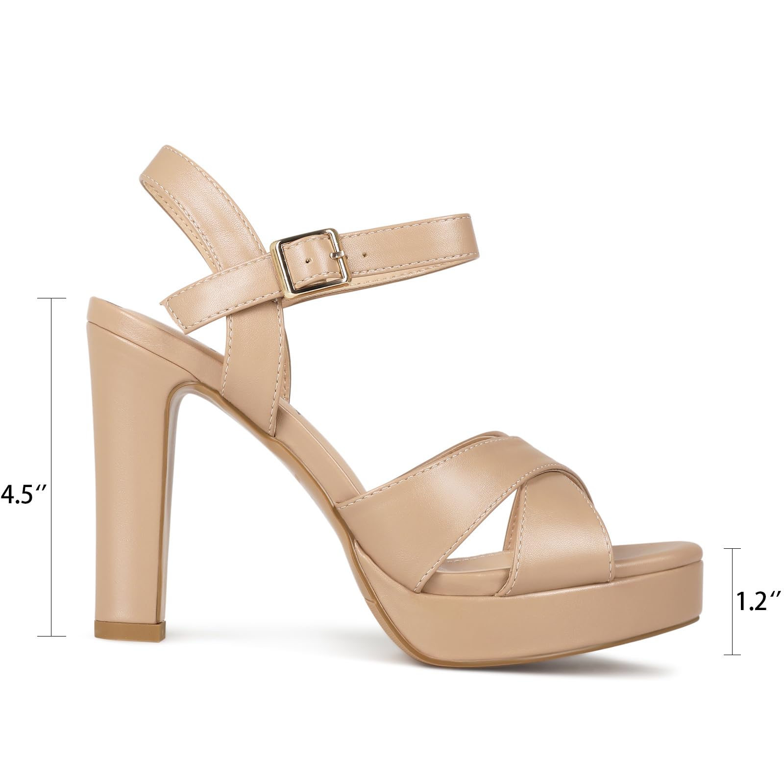 Abbleet Platform High Heels for Women Strappy Chunky Heels Sandals for Women Open Toe Block Heeled Sandals with Ankle Strap Summer Dress Shoes(NUDE,8)