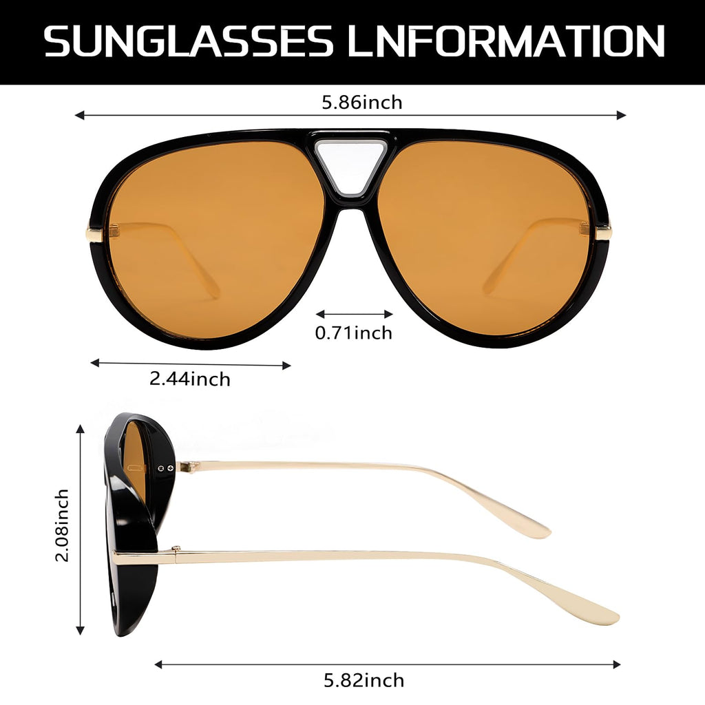 GUVIVI Retro Gold Aviator Sunglasses for Women Men, 2026 Metal Oversized 70s Aviators Black Sun Glasses