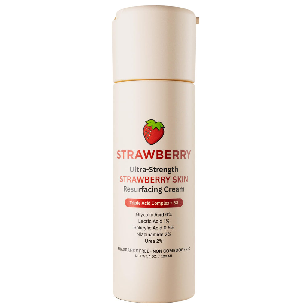 Strawberry® Resurfacing Cream for Keratosis Pilaris - KP Bump Eraser for Strawberry Skin - Exfoliating Lotion with Glycolic, Lactic & Salicylic Acid - Remover for Rough & Bumpy Skin 4 oz