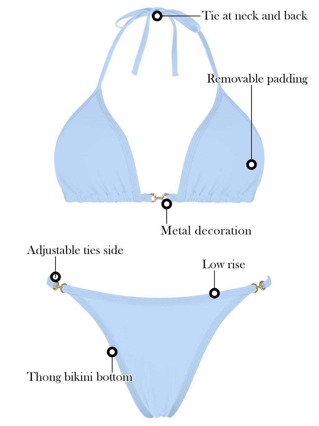 RELLECIGA Women's Thong Bikini Set Triangle Halter Sexy Brazilian Two Piece Swimsuit(Sea Blue,Large
