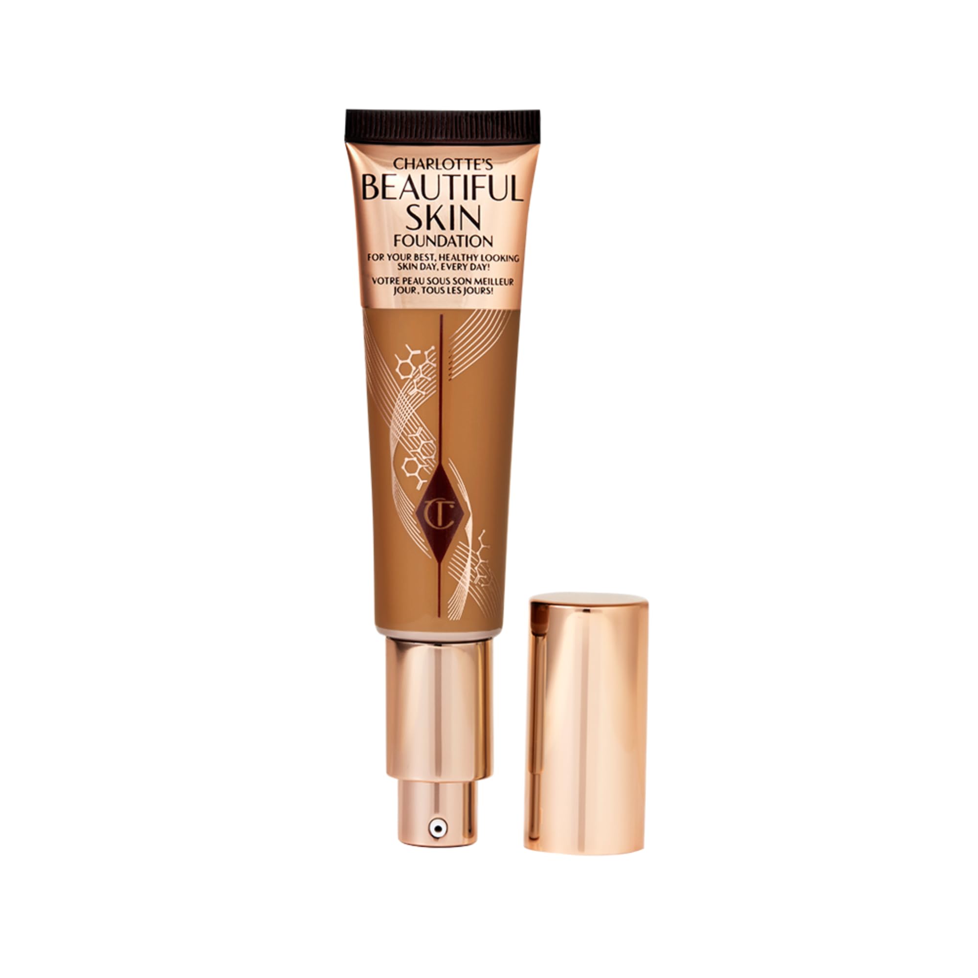Charlotte Tilbury Beautiful Skin Medium Coverage Hydrating Foundation - Buildable Liquid Makeup for Instant Glow, Plumping Hydration & Lasting Skincare Benefits - 13 Warm