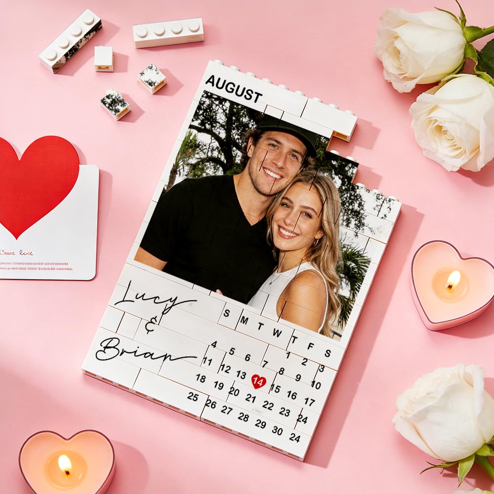 Custom Couple Photo Building Blocks, Personalized Bricks Puzzle with Pictures, Home Decor Photo Frame Anniversary Birthday Valentines Gifts for Women, Wife, Men, Her, Him, Couples