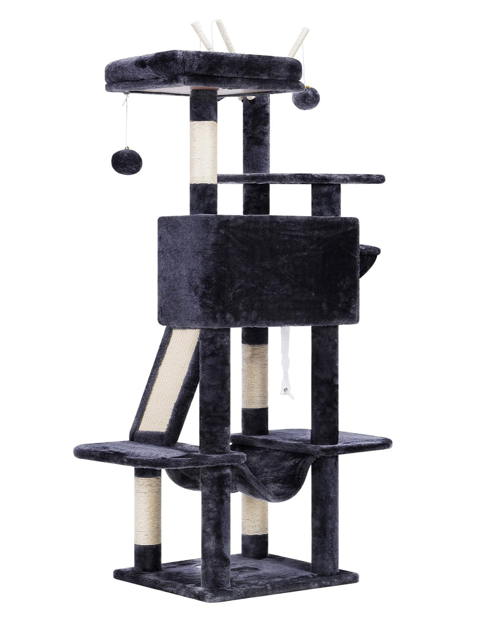 Hey-brother Cat Tree, 53 inch Cat Tower for Indoor Cats, Cat House with Padded Platform Bed, Toy Balls, Large Cozy Condo, Hammocks and Sisal Scratching Posts, Smoky Gray MPJ019-SG