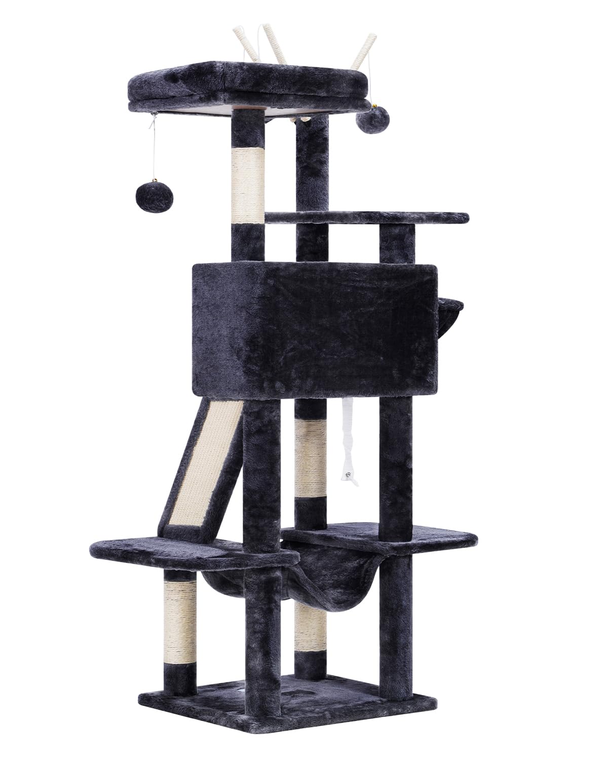 Hey-brother Cat Tree, 53 inch Cat Tower for Indoor Cats, Cat House with Padded Platform Bed, Toy Balls, Large Cozy Condo, Hammocks and Sisal Scratching Posts, Smoky Gray MPJ019-SG