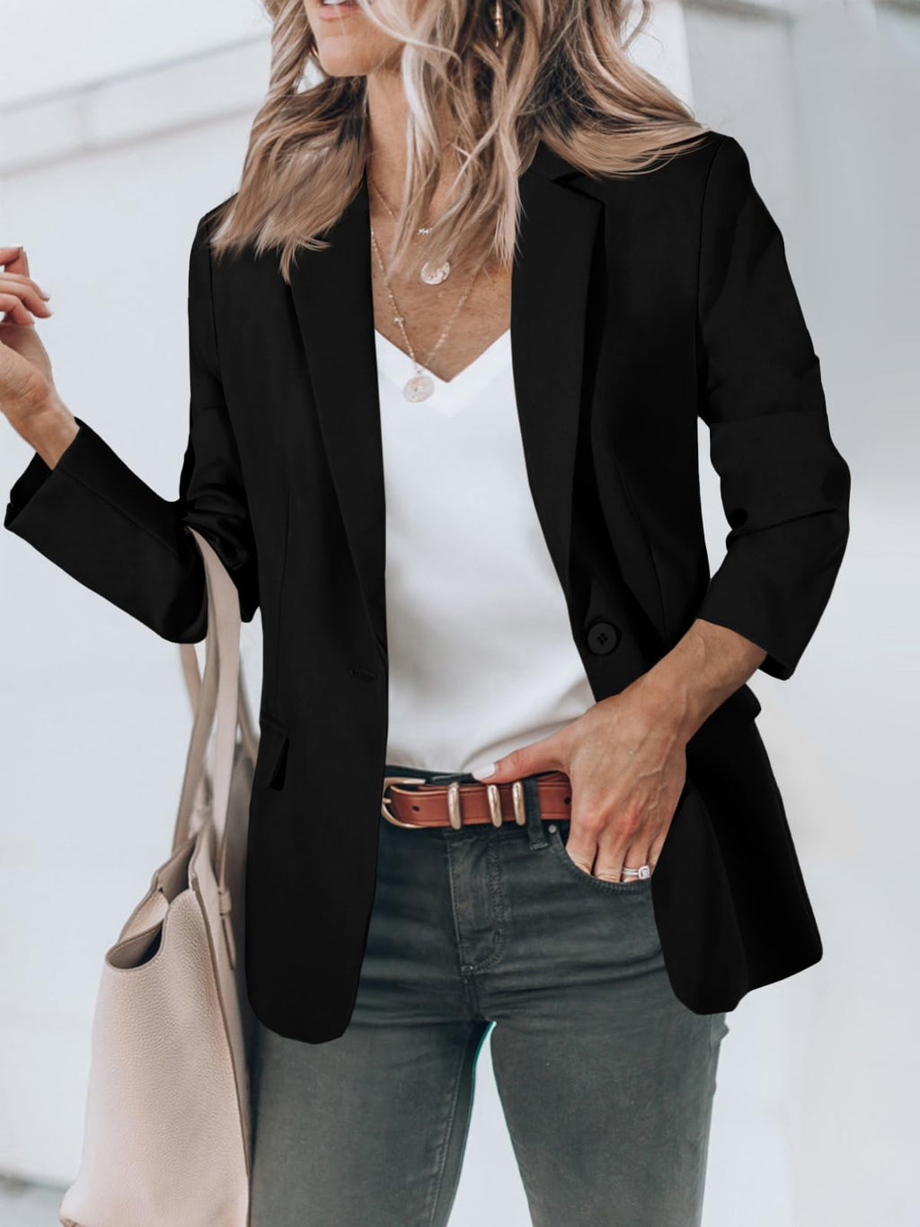 Cicy Bell Womens Casual Blazers Open Front Long Sleeve Work Office Suit Jackets Blazer(Black,Medium)