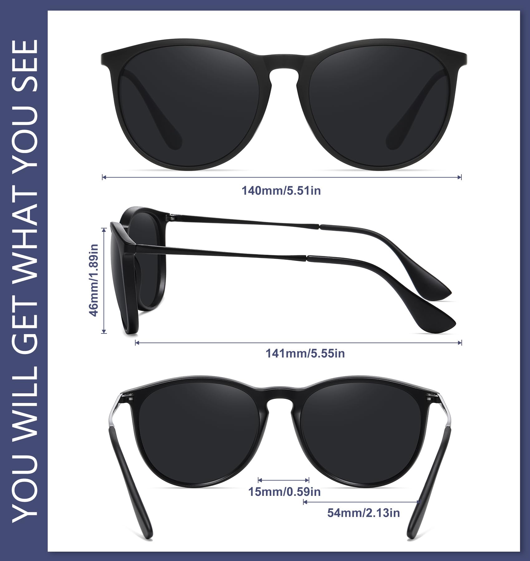 WOWSUN Polarized Sunglasses womens trendy 2026 glasses- Vintage Retro Round (3Pack)