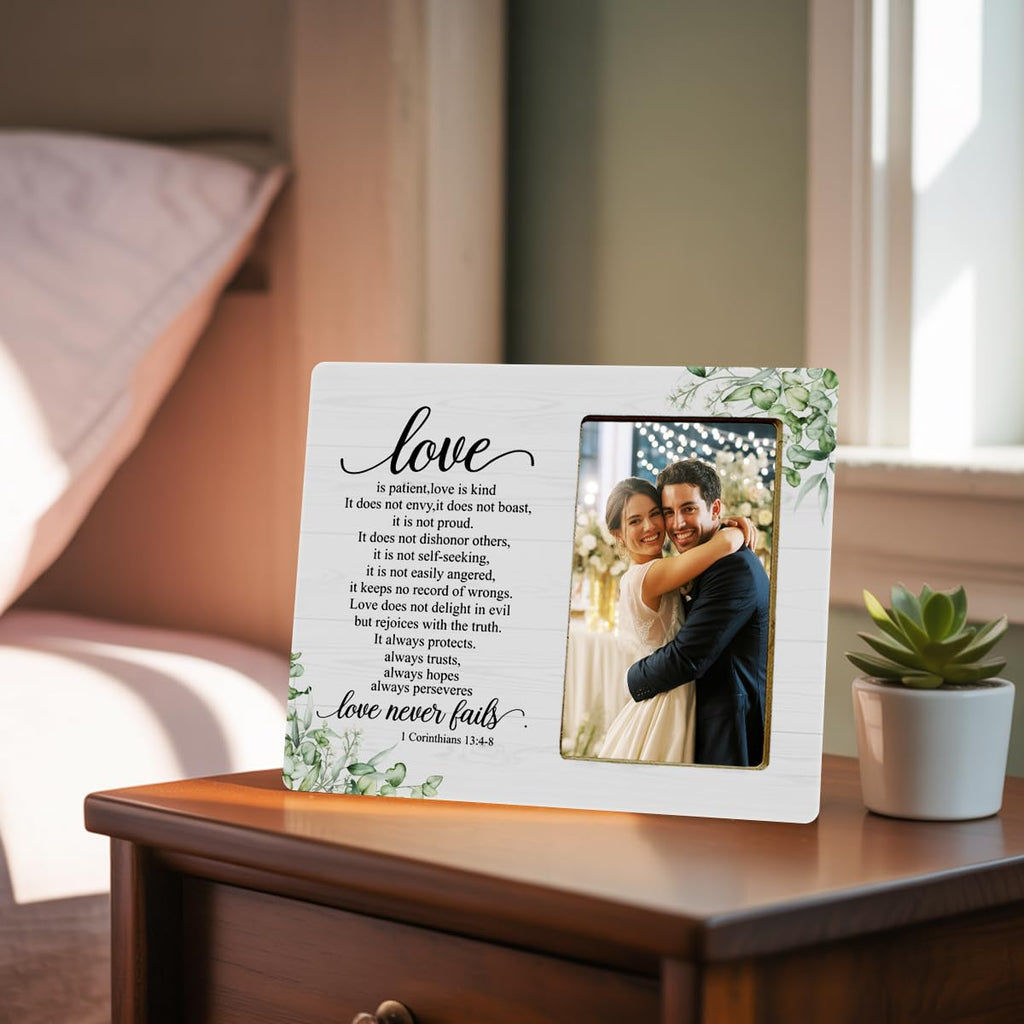 LNGORUS Wedding Christian Gifts Picture Frame for Couples Newlyweds, Love is Patient Gifts Picture Frame for Engagement Just Married