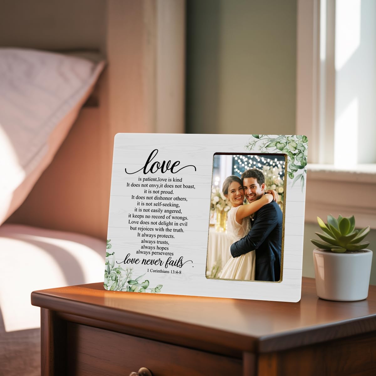 LNGORUS Wedding Christian Gifts Picture Frame for Couples Newlyweds, Love is Patient Gifts Picture Frame for Engagement Just Married