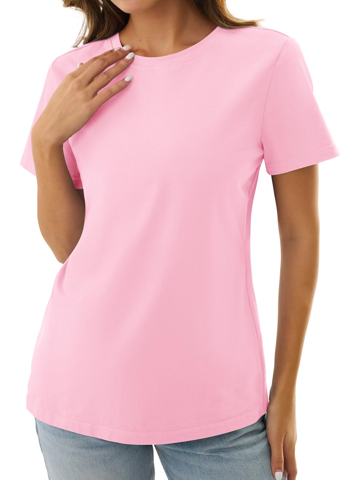 GKBK Cotton Tshirts for Women Short Sleeve Summer Tops Casual Crewneck Cute Basic Tee Tshirt Spring Clothes Outfits 2026 Trendy Pink