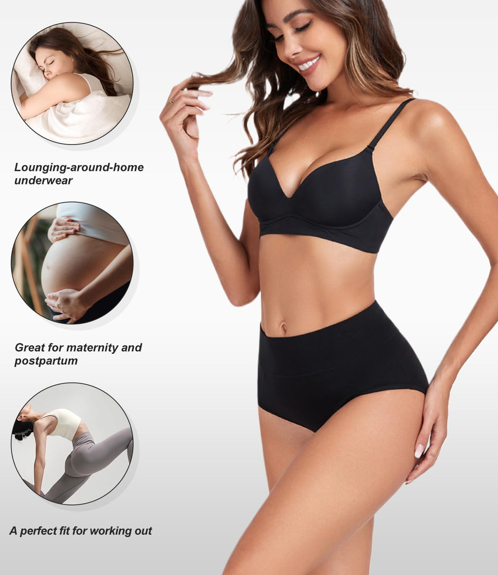 wirarpa Women's Cotton Underwear High Waist Stretch Briefs Soft Underpants Ladies Full Coverage Panties 5 Pack Dark Black X-Large