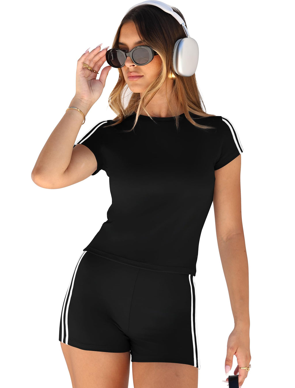 NIASHOT Lounge Sets for Women Comfy 2 Piece Summer Outfits Workout Sets Casual Two Piece Shorts Set Active Wear Black L
