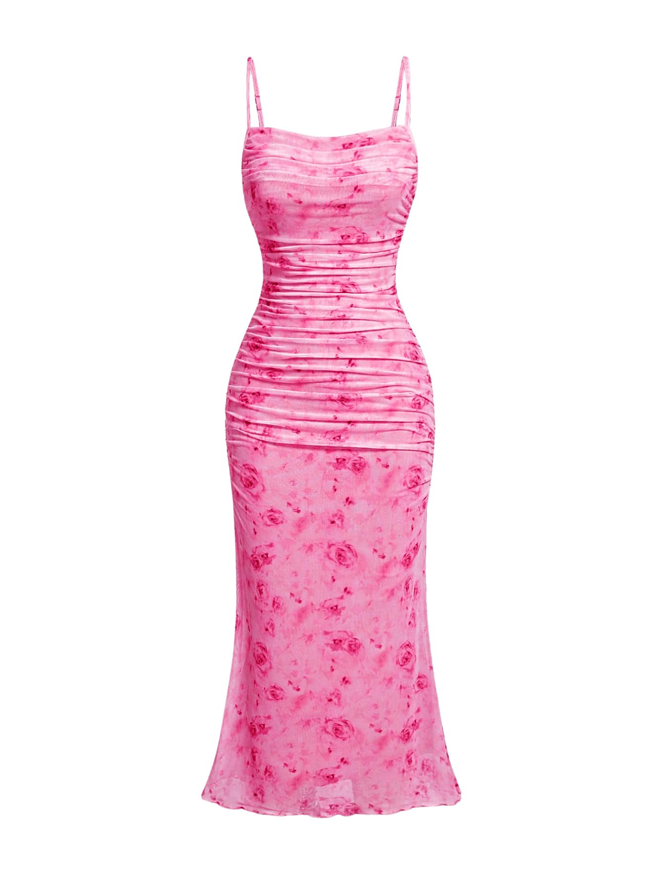 GORGLITTER Women's Floral Spring Summer Wedding Guest Dress Bridal Shower Cocktail Tea Party Beach Midi Sun Dress 2026 Hot Pink Florals Small