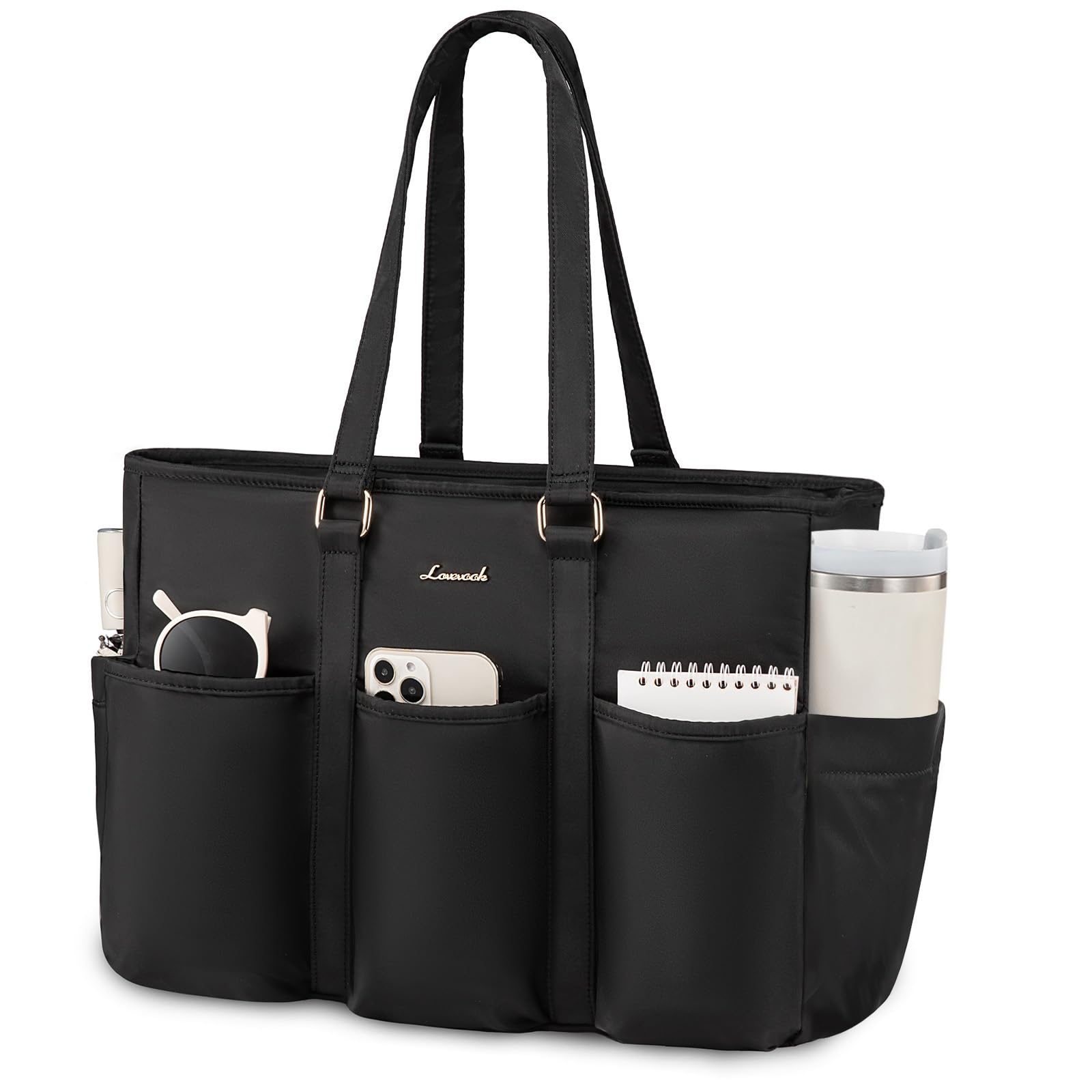 LOVEVOOK Laptop Tote Bag for Women Work, Teacher Tote Bag Nurse Bag With Large Cup Holder, Utility Professional Computer Bag For Work/Travel/College/Daily, Large Purse Handbag With Multi Pockets
