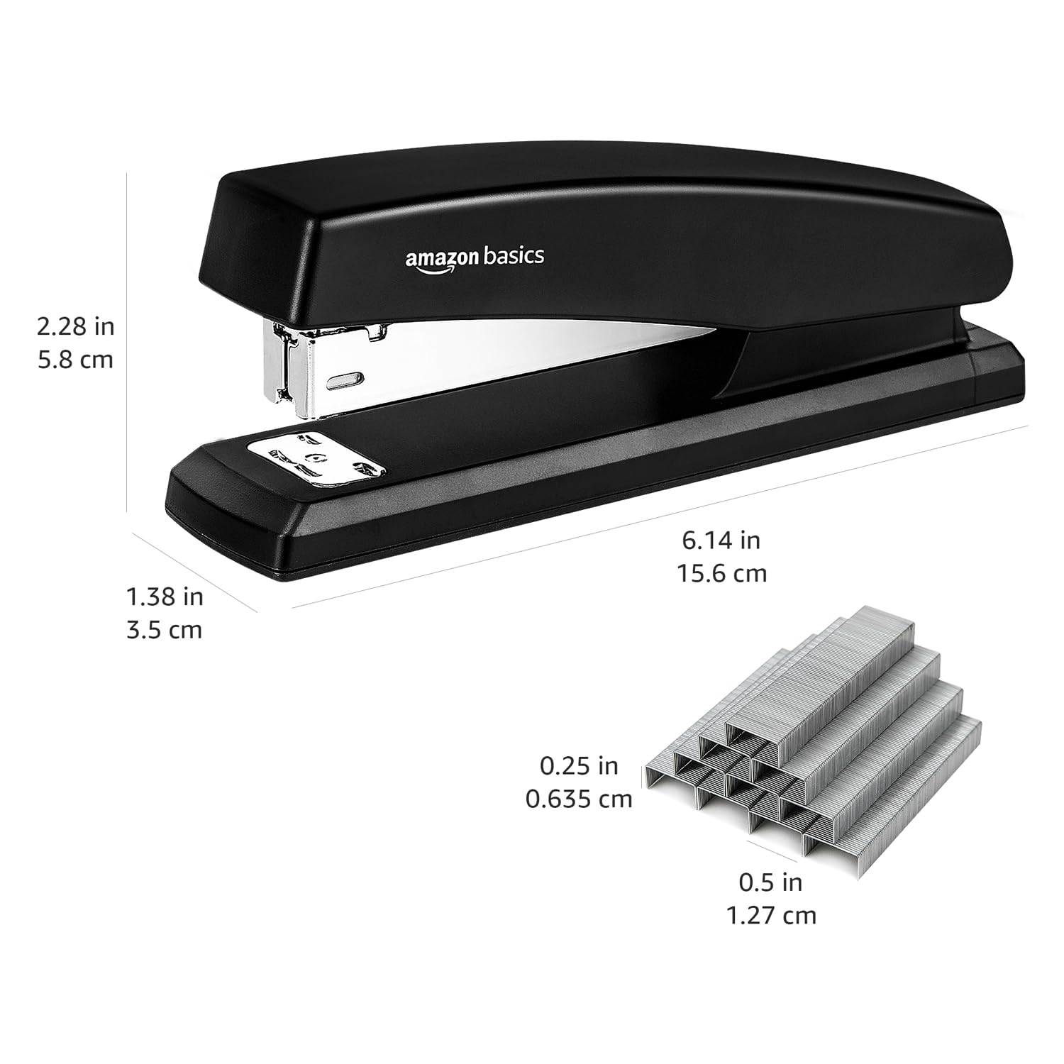 Amazon Basics Office Stapler with 1000 Staples, 25 Sheet Capacity, Non-Slip, Black, Home Office