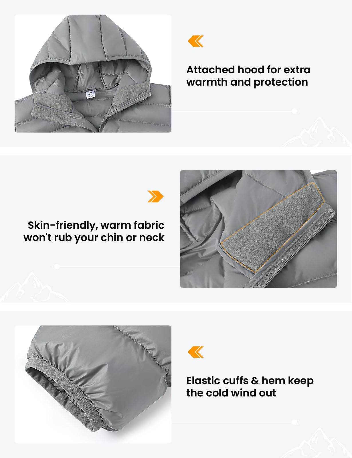 TBMPOY Mens Lightweight Packable Puffer Jackets with Hood Winter Bubble Coat Water-Resistant Puffy Jacket for Hiking Travel Ski Light Grey L