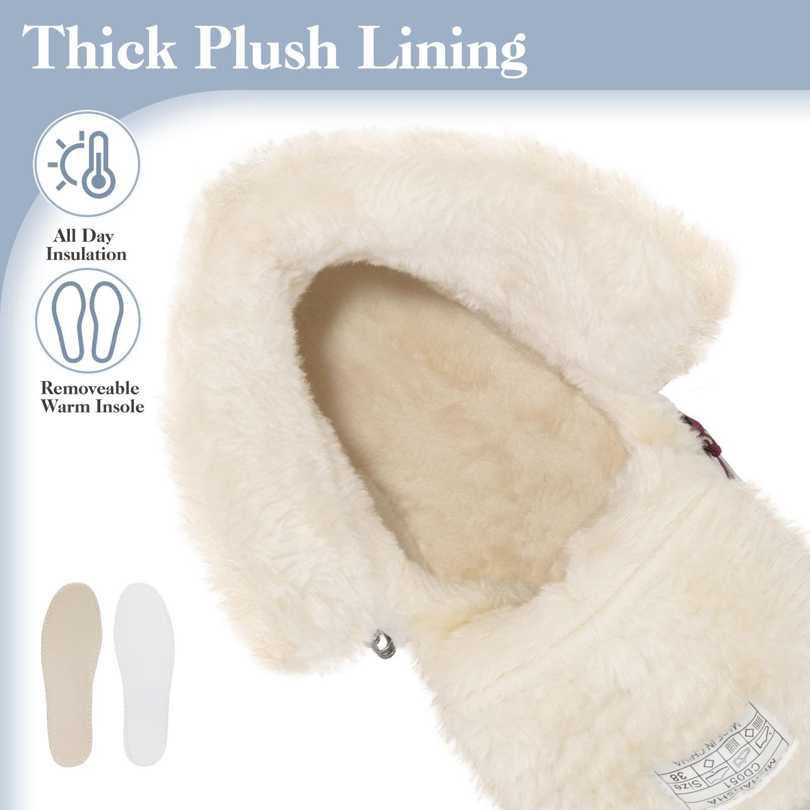 Mishansha Women's Winter Snow Boots Water-Resistant Warm Fur Lined Ankle Hiking Boot Non-Slip Outdoor Cold Weather Shoes Beige Size 8