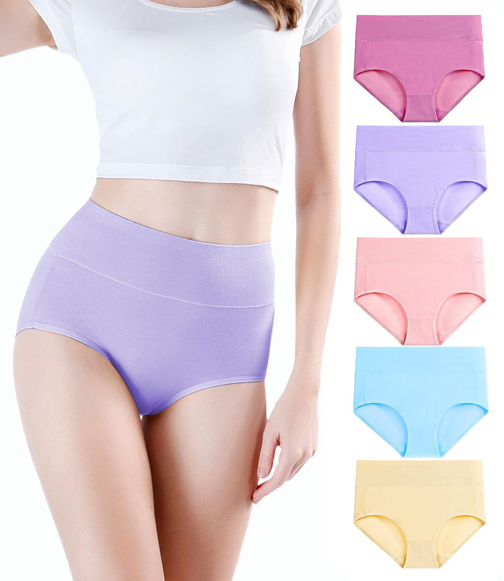 wirarpa Women's Underwear High Waisted Ladies Cotton Panties Soft Full Coverage Briefs 5 Pack Multicolor 2X-Large