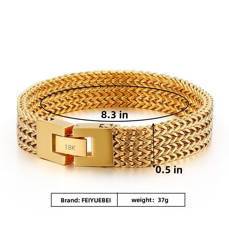 18K gold mesh Cuban bracelet, fashion accessory, suitable for both men and women, birthday gift, hip-hop jewelry, solid tennis bracelet, Miami style Father's Day gift (18K Gold)