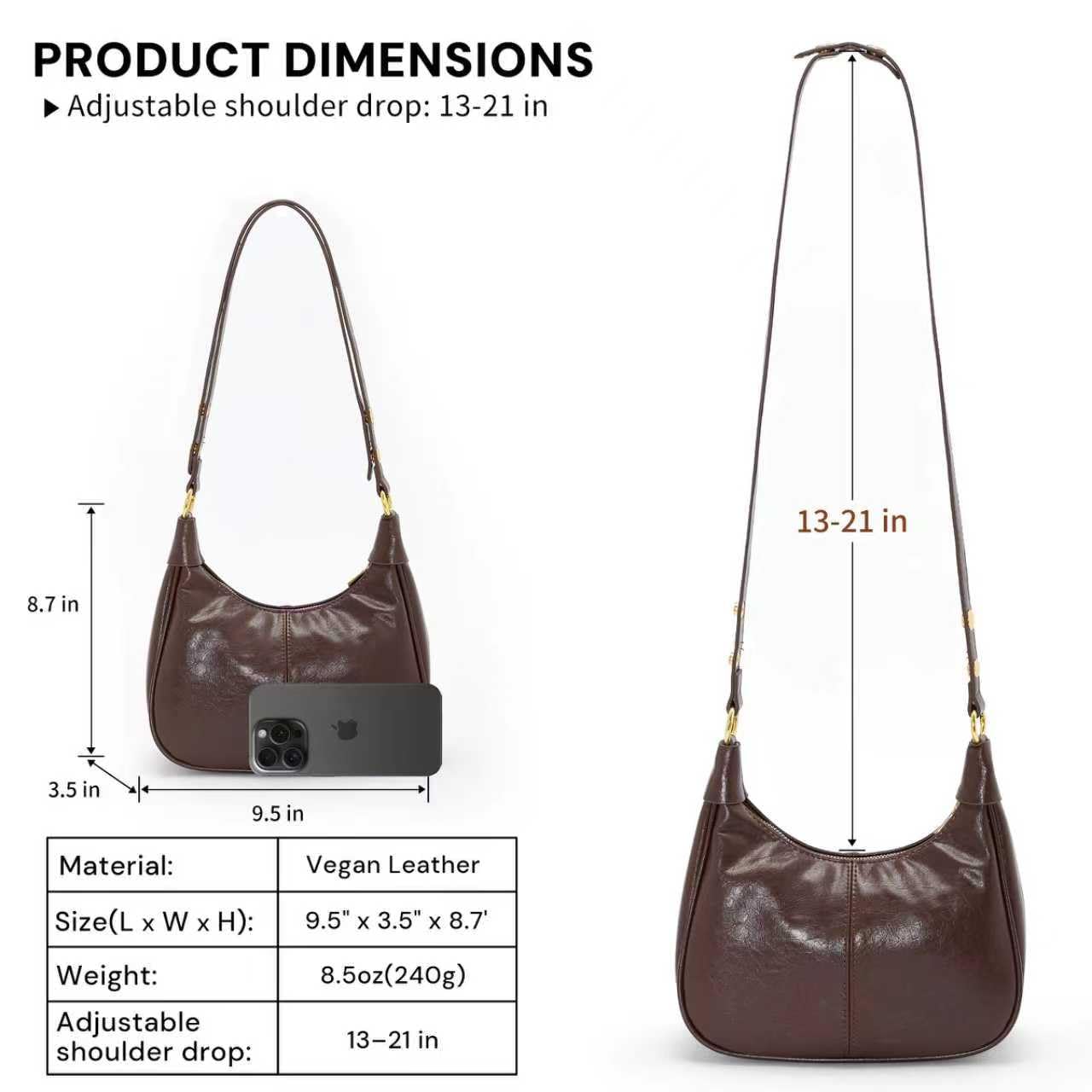 Shoulder Bags for Women Small Hobo Bags Crescent Shaped Cute Retro Tote Handbag Mini Clutch Purse with Zipper Closure (Brown)