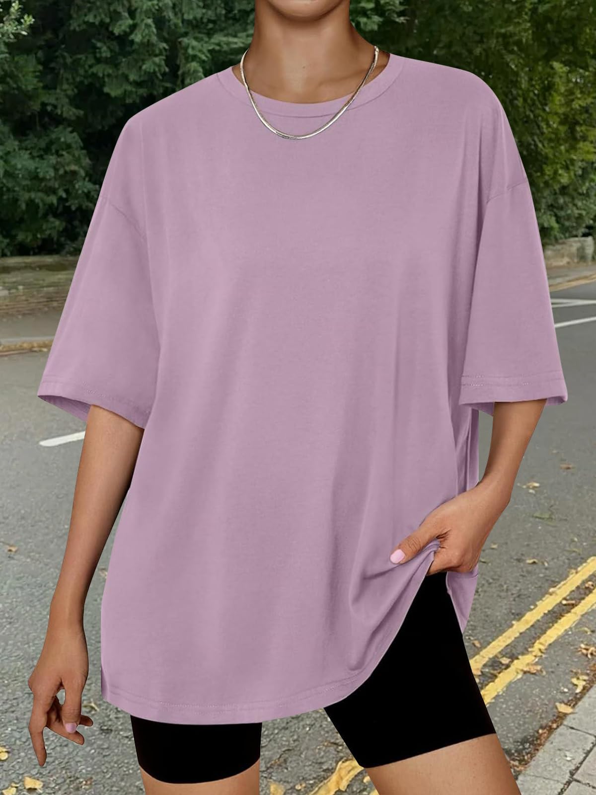 Trendy Queen Womens Oversized Sleep T Shirts Plus Size Capsule Wardrobe Tops Short Sleeves Fashion Workout Clothes 2026 DarkPink L