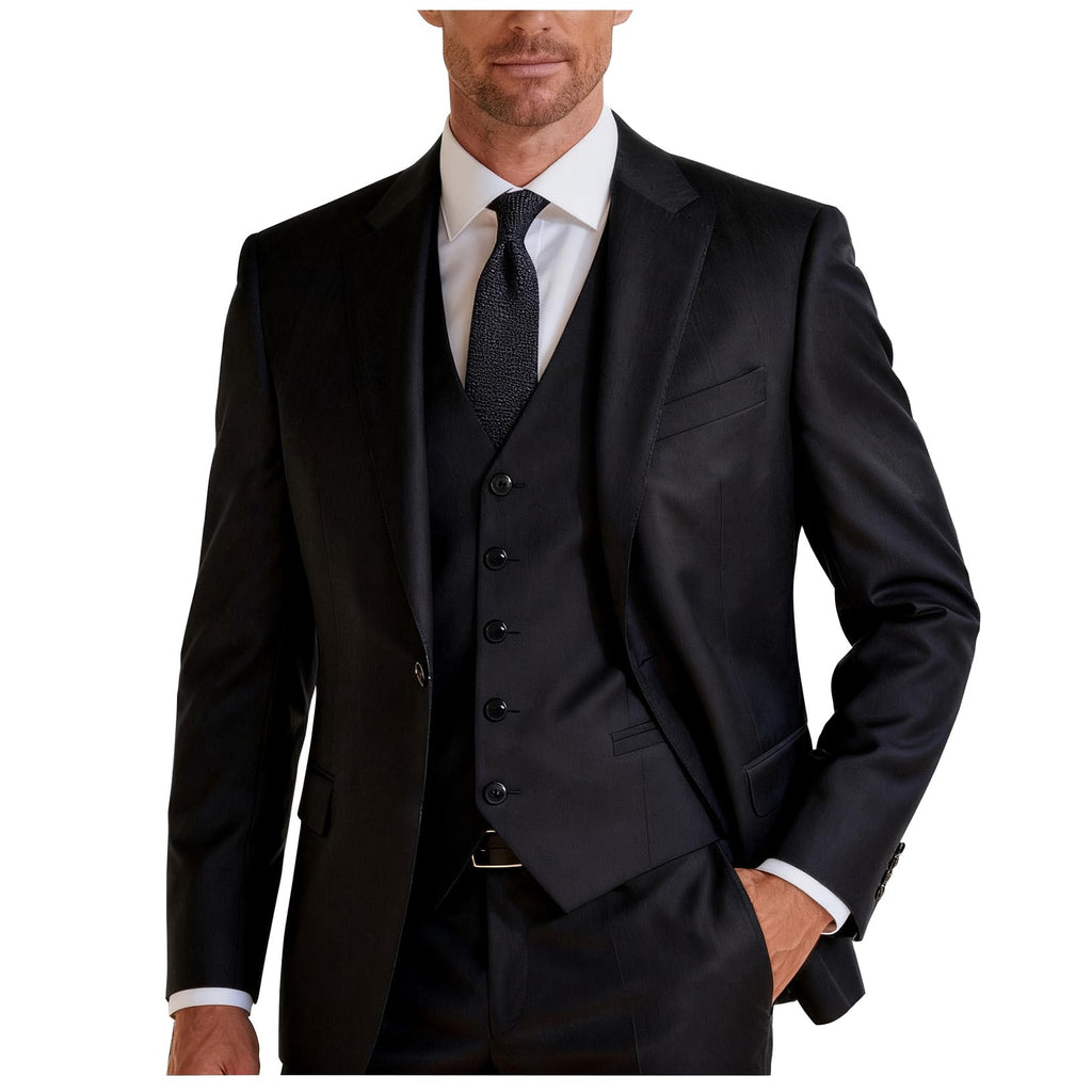 Black 3 Piece Slim Fit Suits for Men Wedding Classic Fit Suit Set for Groom Groomsmen, L