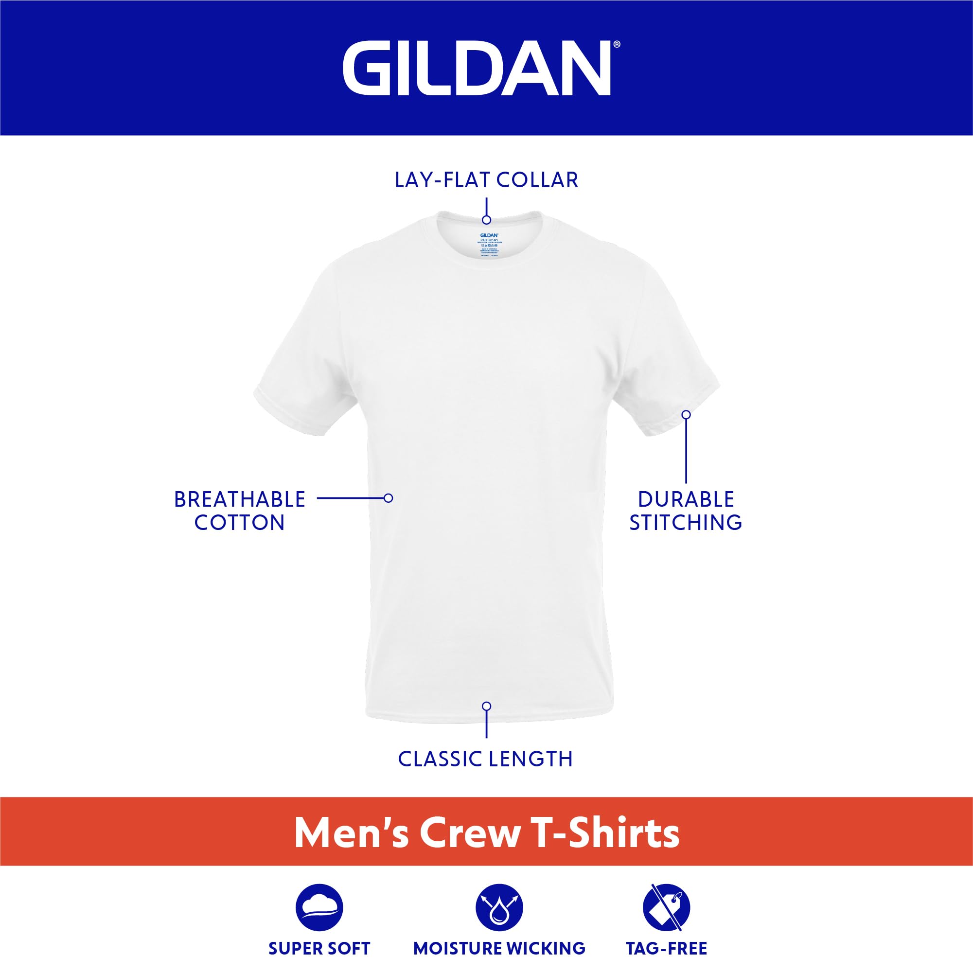 Gildan Men's Crew T-Shirts, Multipack, Style G1100, Navy/Charcoal/Cardinal Red (5-Pack), Large