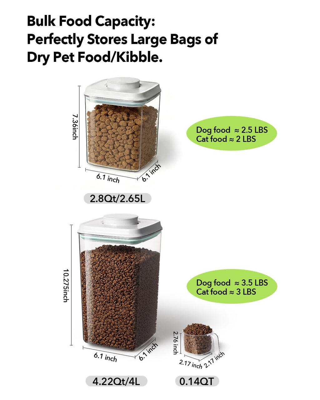 EQI Dog Food Storage Container with One-Touch Lid, 2.8 QT / 2.65 L Stackable Durable BPA-Free PET Cat Food Storage Container,for Pet Treats, Supplements & Small Kibble